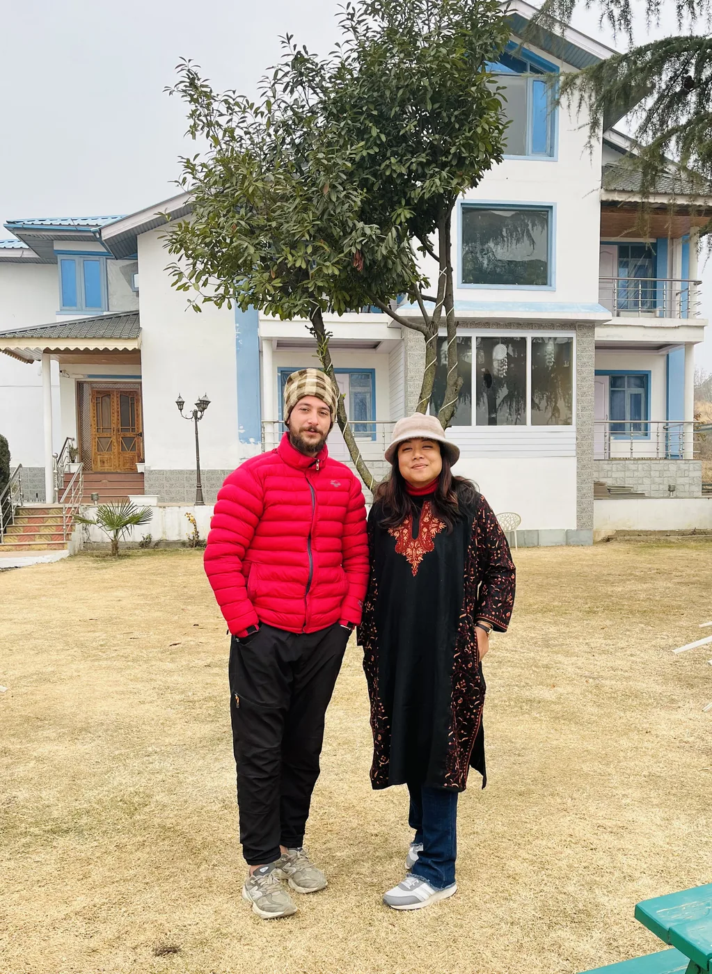A couple at their mountain stay in Kashmir
